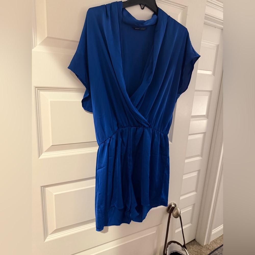 Blue plunge neck romper